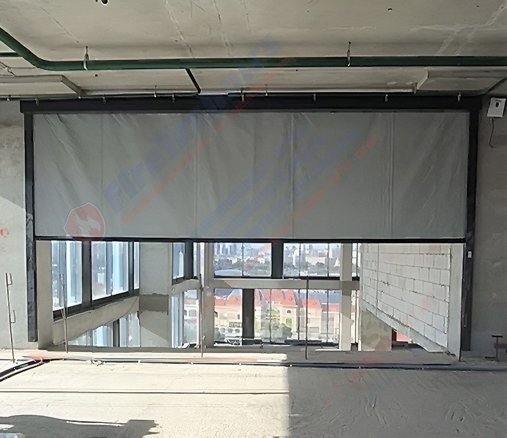 Штора рулонная автоматическая FireTechnics EI 180. Короб standart, направляющие и отсекающая шина premium