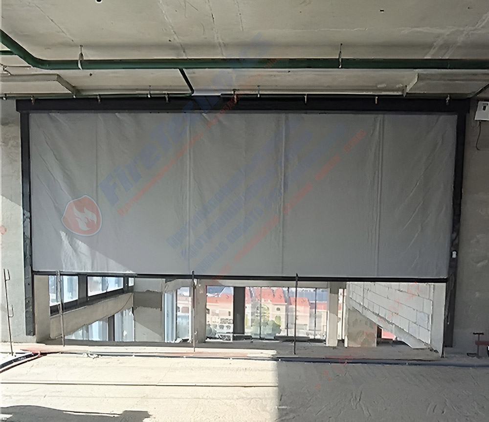 Штора рулонная автоматическая FireTechnics EI 180. Короб standart, направляющие и отсекающая шина premium